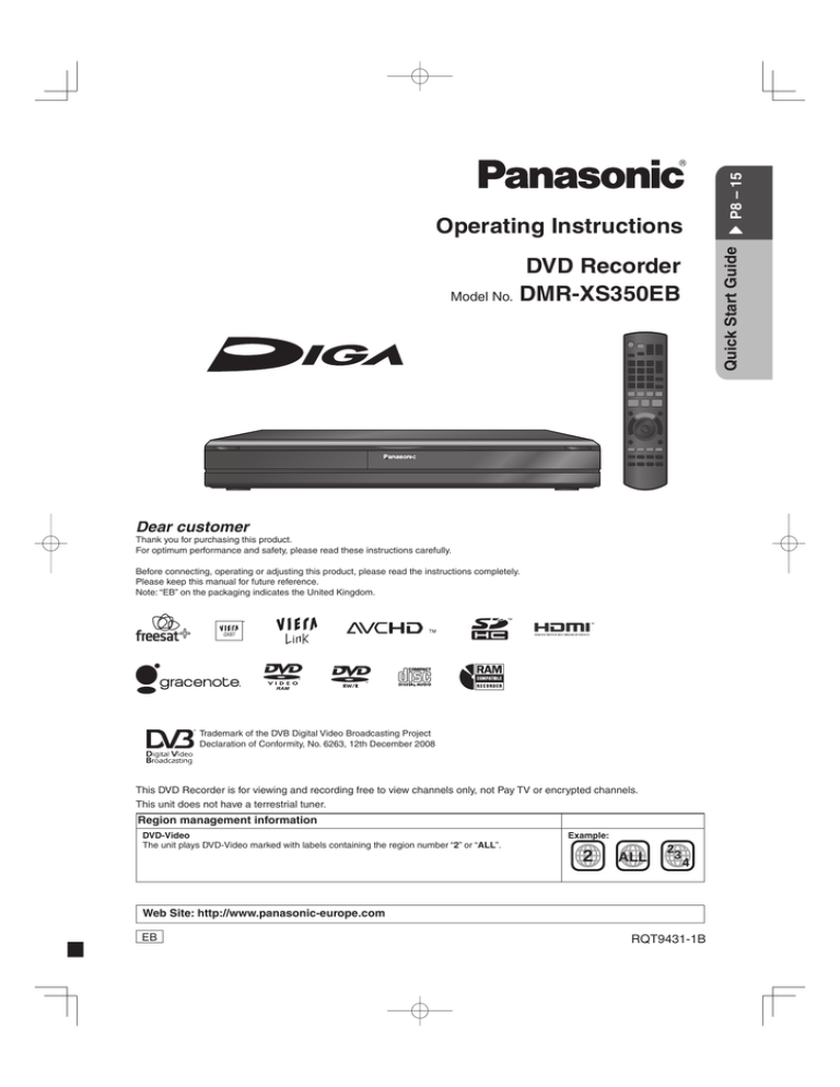 Panasonic DMRXS350EB, DIGA DMR-XS350EB User's manual Panasonic DMRXS350EB, DIGA DMR-XS350EB User's manual