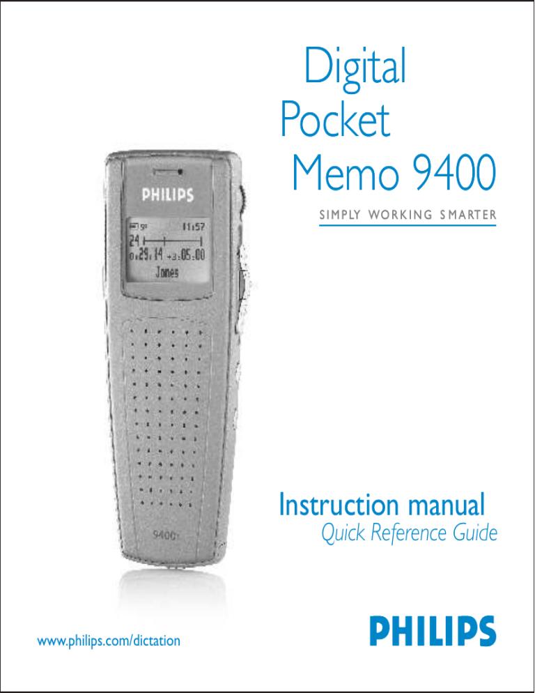 Philips Digital Pocket Memo 9400 User manual Philips Digital Pocket Memo 9400 User manual