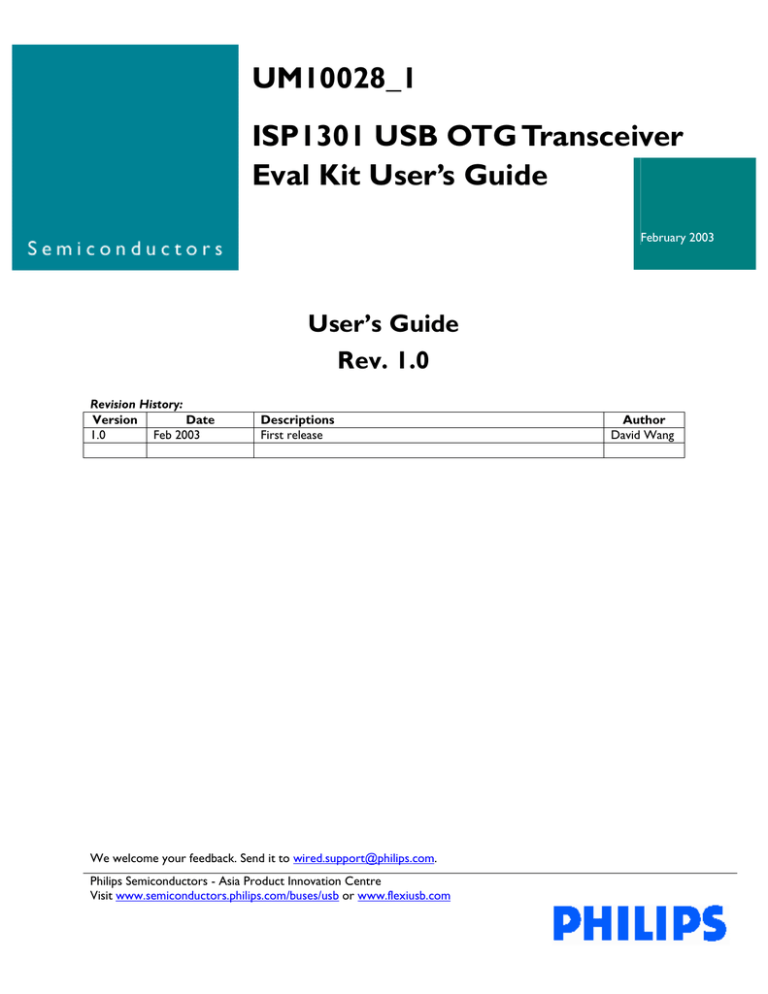 Philips ISP1301 User's manual Philips ISP1301 User's manual