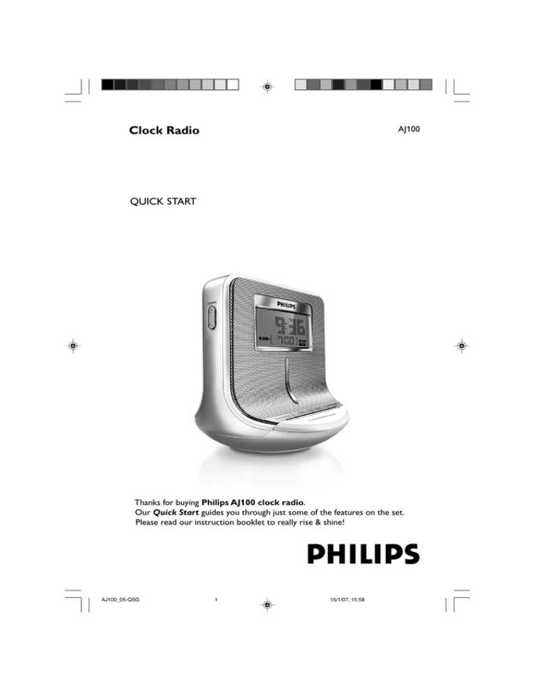Philips KLOCKRADIO AJ100, AJ100/05 User's manual Philips KLOCKRADIO AJ100, AJ100/05 User's manual