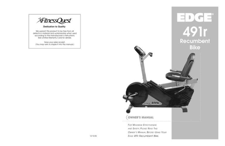 Philips Recumbent Bike User's manual Philips Recumbent Bike User's manual