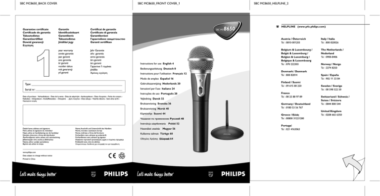Philips SBC MC8650, SBCMC8650/00 User's manual Philips SBC MC8650, SBCMC8650/00 User's manual