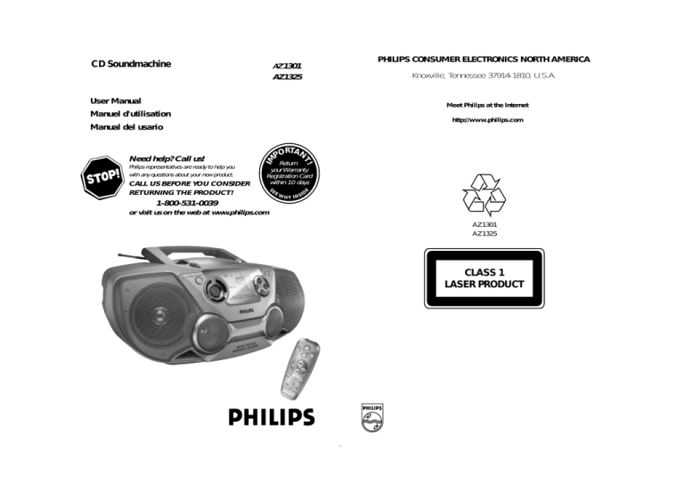 Philips SOUNDMACHINE AZAZ1301, AZ1325/17, AZ1301/17 User's manual Philips SOUNDMACHINE AZAZ1301, AZ1325/17, AZ1301/17 User's manual