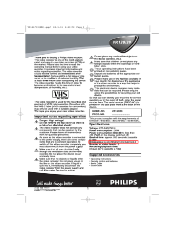 Philips VR 130 Operating instructions | Manualzz Philips VR 130 Operating instructions | Manualzz