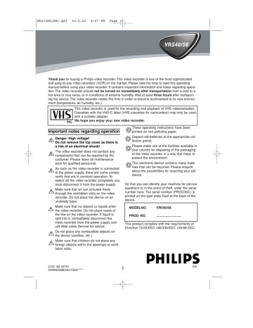 Philips VR558 User's manual Philips VR558 User's manual