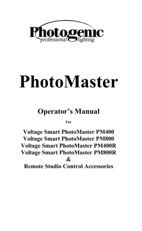 Photogenic Professional Lighting PM800R User's Manual | Manualzz