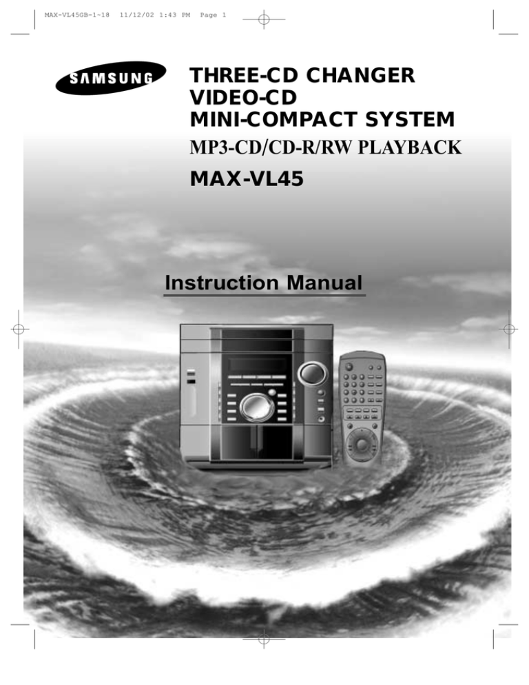 Samsung MAX-VL45, AH68-00935B, MAXVL45FH/UMG User's manual Samsung MAX-VL45, AH68-00935B, MAXVL45FH/UMG User's manual