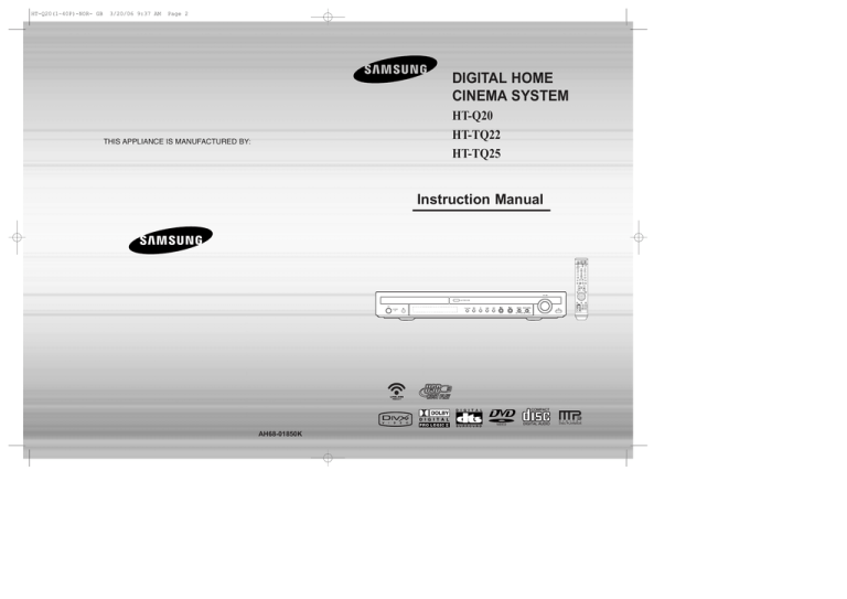Samsung HT-TQ25, AH68-01850K, HT-TQ22, HT-Q20 User's manual Samsung HT-TQ25, AH68-01850K, HT-TQ22, HT-Q20 User's manual