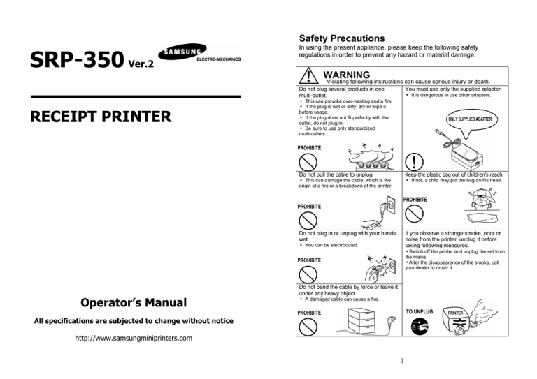 Samsung Bixolon SRP-350 User's manual Samsung Bixolon SRP-350 User's manual
