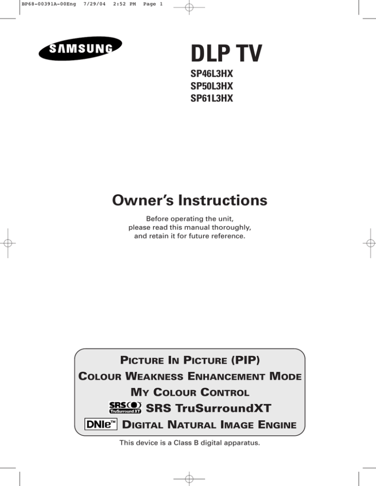 Samsung SP46L3HX, SP-46L3HX User's manual Samsung SP46L3HX, SP-46L3HX User's manual