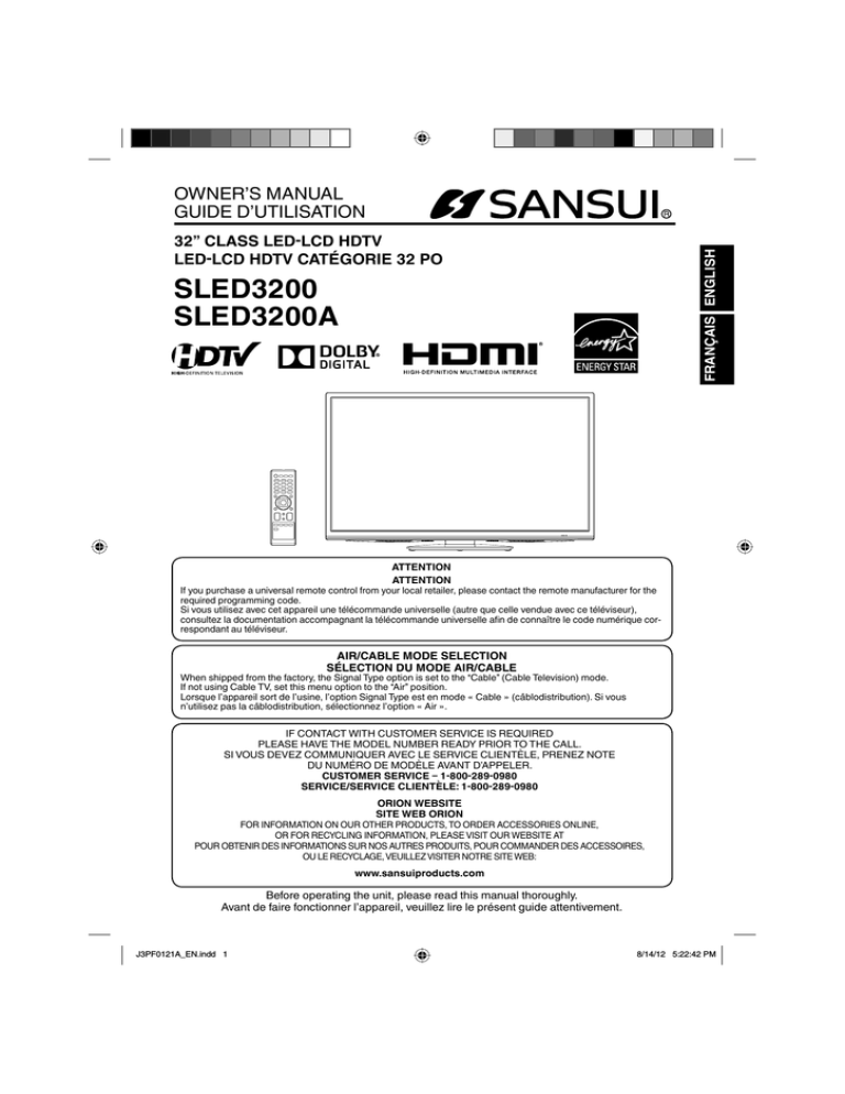Sansui SLED3200A User manual Sansui SLED3200A User manual