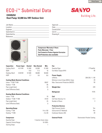 Sanyo ECO-i CHX05252 User's manual Sanyo ECO-i CHX05252 User's manual
