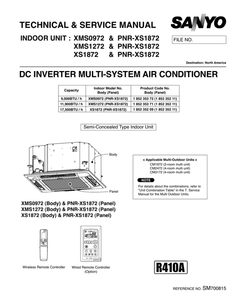 Sanyo PNR-XS1872, XMS1272 User manual Sanyo PNR-XS1872, XMS1272 User manual