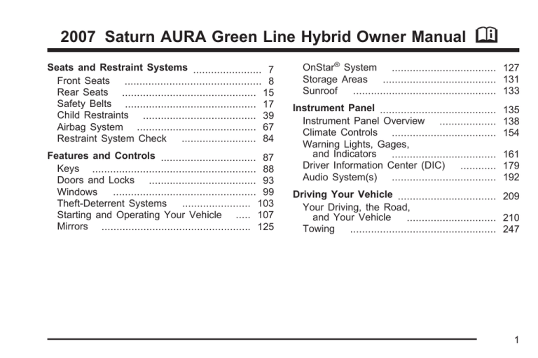 Saturn 2007, 2007 Aura, 2007 Aura Hybrid Owner's manual Saturn 2007, 2007 Aura, 2007 Aura Hybrid Owner's manual