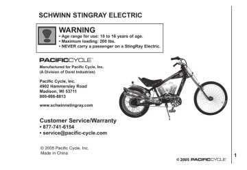 Schwinn Electric String-Ray Supplemental Owner's Manual | Manualzz