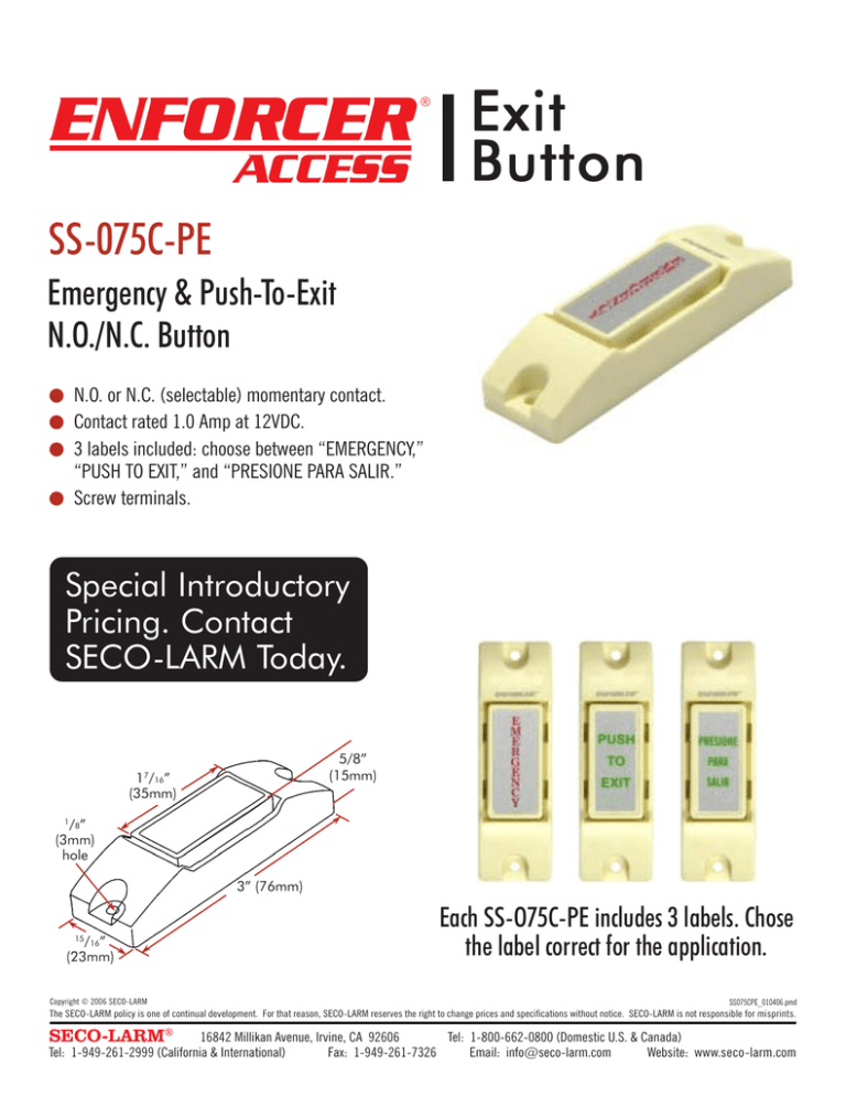 SECO-LARM USA SS-075C-PE User manual SECO-LARM USA SS-075C-PE User manual