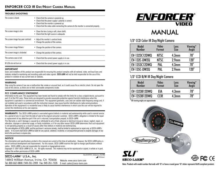 SECO-LARM USA EV-1323B12DWQ User manual SECO-LARM USA EV-1323B12DWQ User manual