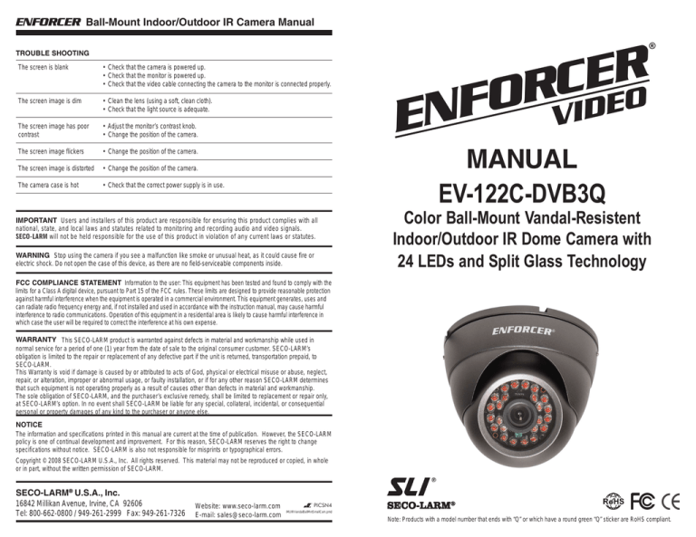 SECO-LARM USA Enforcer EV-122C-DVB3Q User's manual SECO-LARM USA Enforcer EV-122C-DVB3Q User's manual