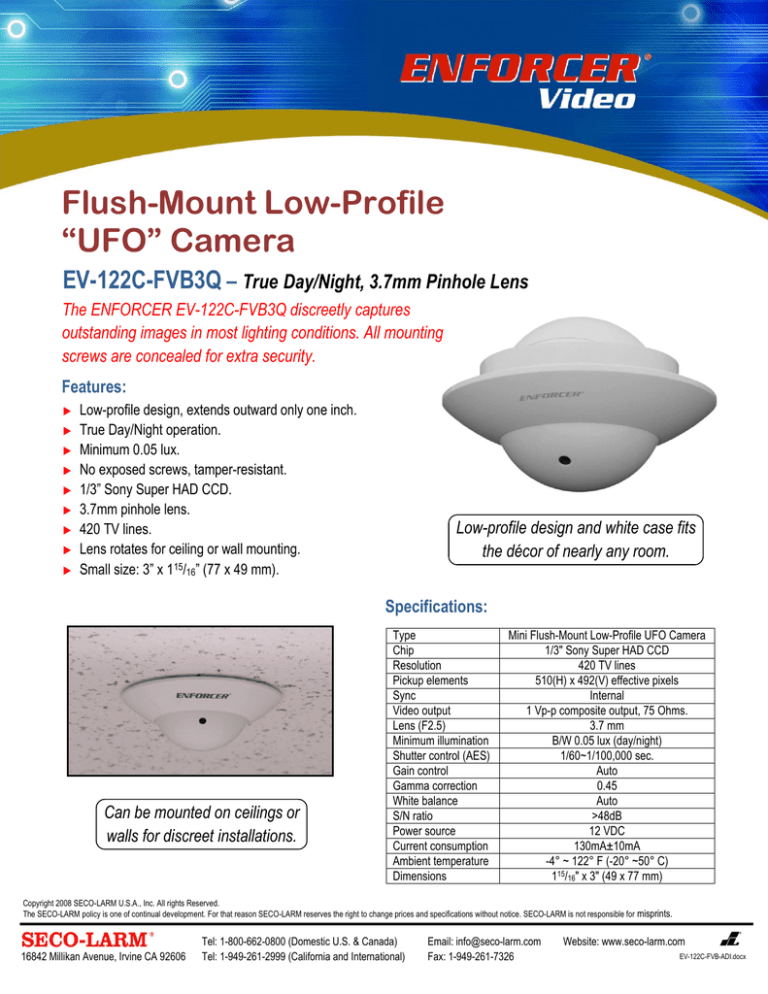 SECO-LARM USA Enforcer EV-122C-FVB3Q User manual SECO-LARM USA Enforcer EV-122C-FVB3Q User manual