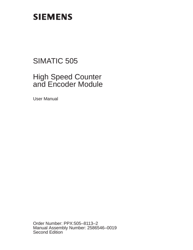 Siemens High Speed Counter and Encoder Module SIMATIC 505 User manual Siemens High Speed Counter and Encoder Module SIMATIC 505 User manual