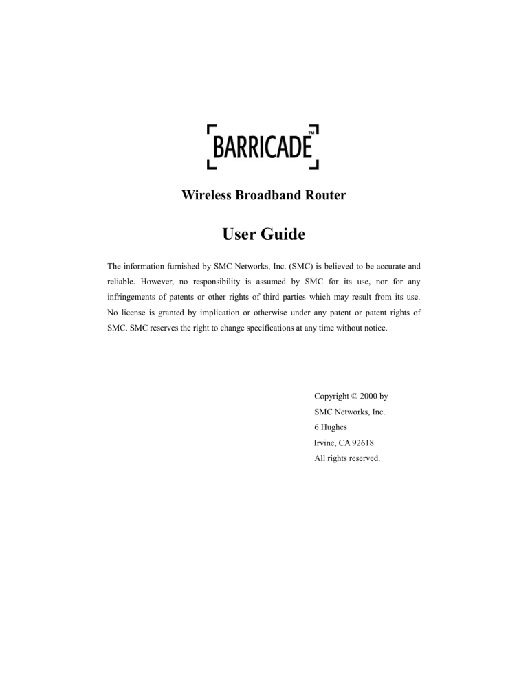 SMC Networks Barricade Wireless Broadband Router User manual SMC Networks Barricade Wireless Broadband Router User manual