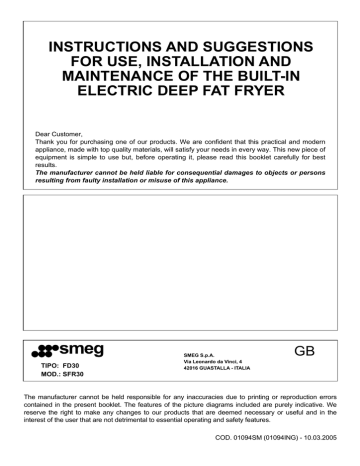 Smeg SFR30 User's manual Smeg SFR30 User's manual