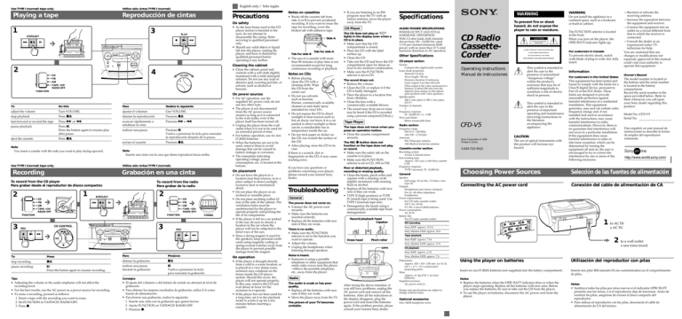 Sony 3-0-43-722-11 CFD-V5 User's manual Sony 3-0-43-722-11 CFD-V5 User's manual