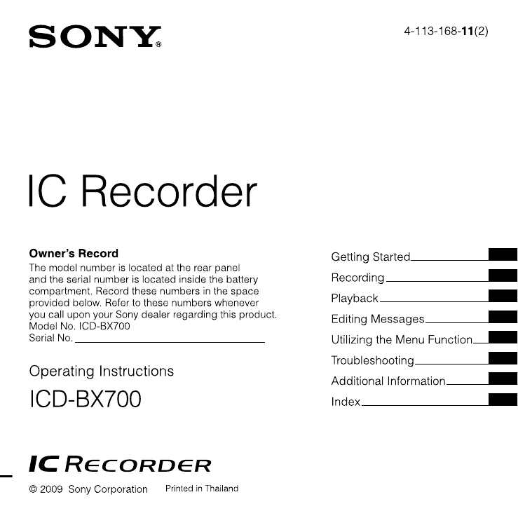 Sony 4-113-168-11(2) User's manual Sony 4-113-168-11(2) User's manual