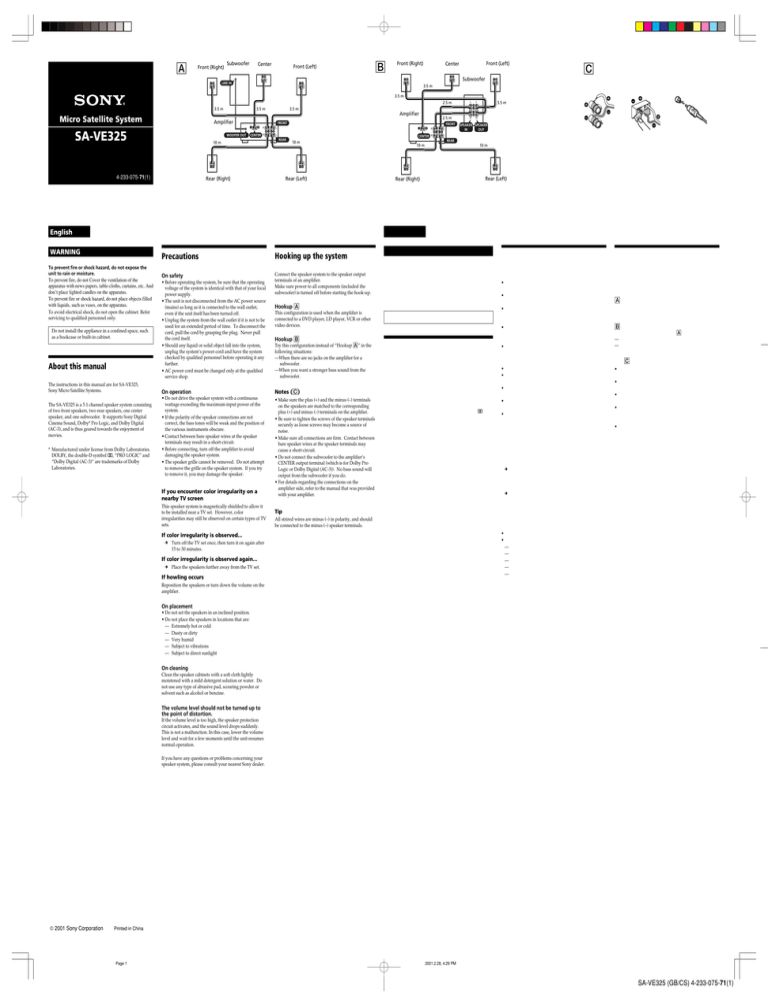 Sony SA-VE325 User's manual Sony SA-VE325 User's manual