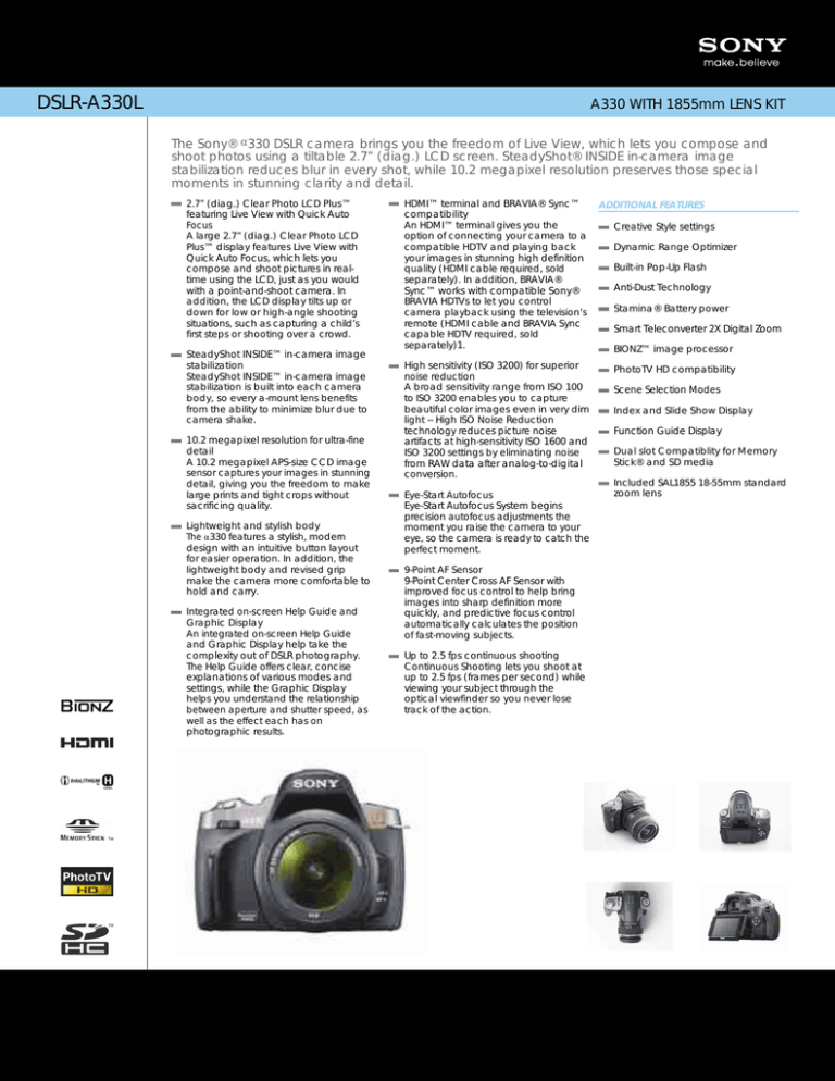 Sony A330LDVDKIT Specification Sony A330LDVDKIT Specification