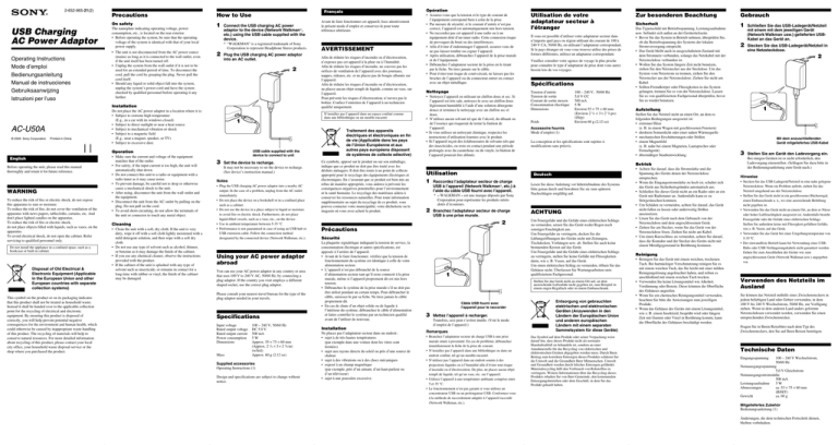Sony AC U50A, AC-U50A Owner's manual Sony AC U50A, AC-U50A Owner's manual