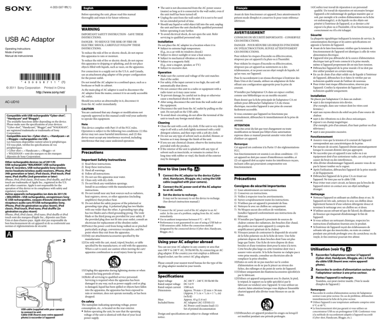 Sony AC-UD10 Operating instructions Sony AC-UD10 Operating instructions