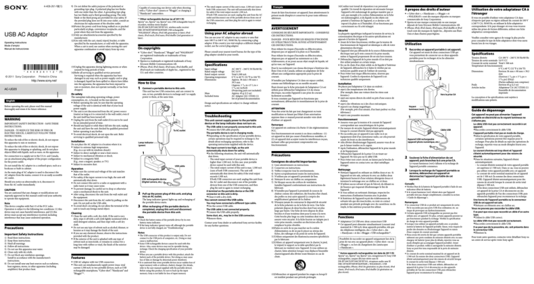 Sony AC-UD20 Operating instructions Sony AC-UD20 Operating instructions