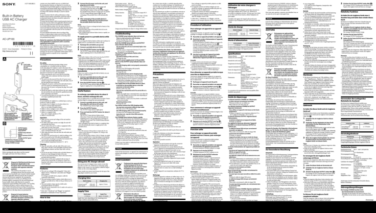 Sony AC-UP100 Owner's manual Sony AC-UP100 Owner's manual