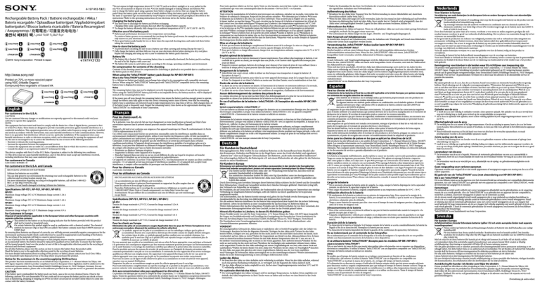 Sony NP-FG1, ACC-CSBN Operating instructions Sony NP-FG1, ACC-CSBN Operating instructions