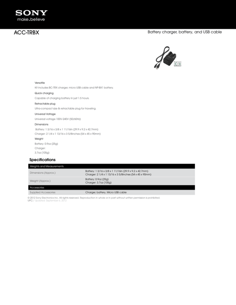Sony ACC-TRBX Specification Sony ACC-TRBX Specification