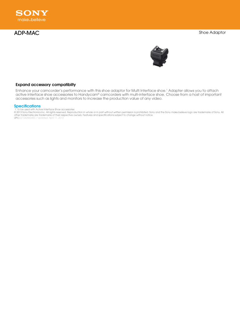 Sony ADP-MAC Specification Sony ADP-MAC Specification