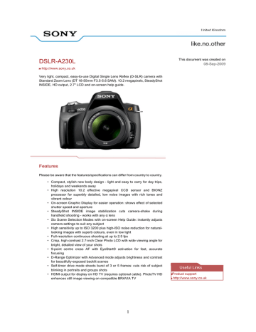 Sony alpha DSLR-A230L User's Manual | Manualzz Sony alpha DSLR-A230L User's Manual | Manualzz