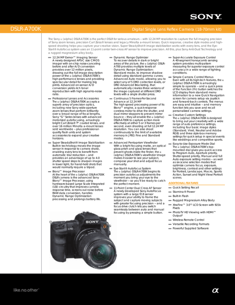 Sony ALPHA DSLR-A700K User's manual Sony ALPHA DSLR-A700K User's manual