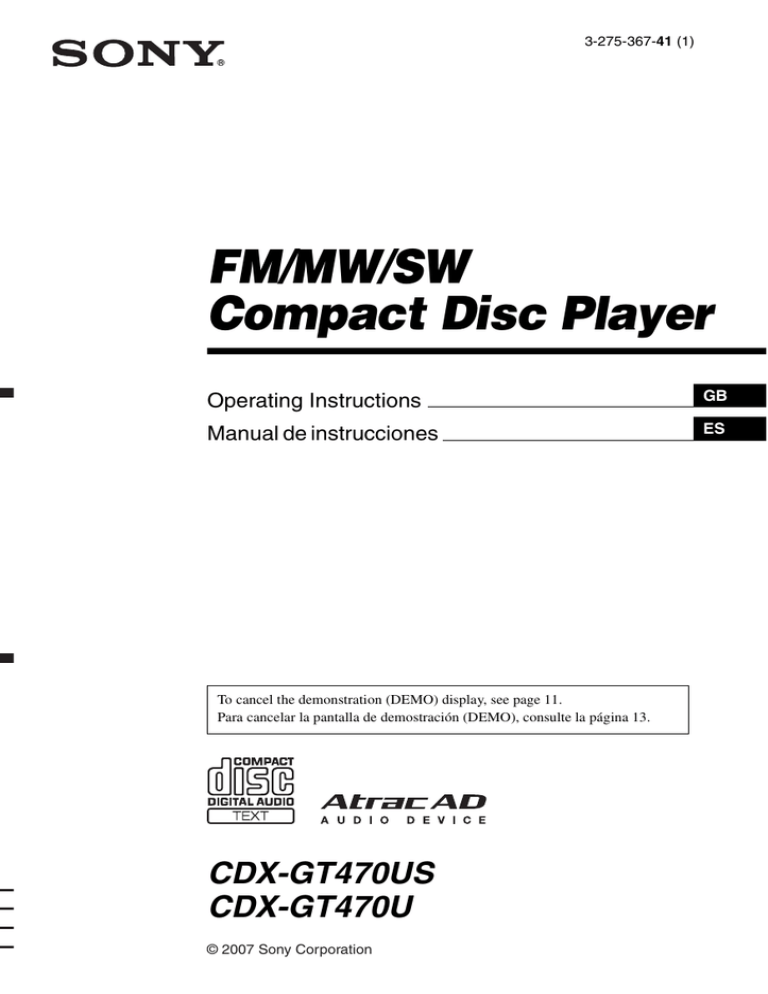 Sony ALTRACAD CDX-GT470U User's manual Sony ALTRACAD CDX-GT470U User's manual