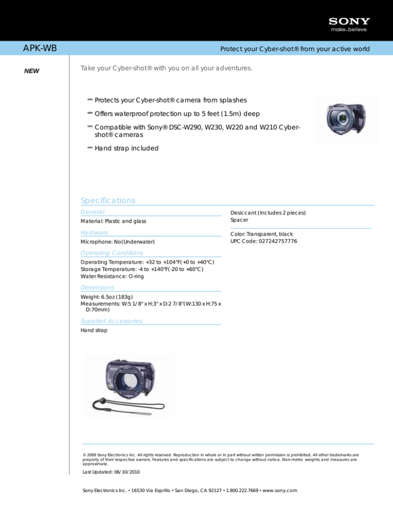 Sony APK-WB Specification Sony APK-WB Specification