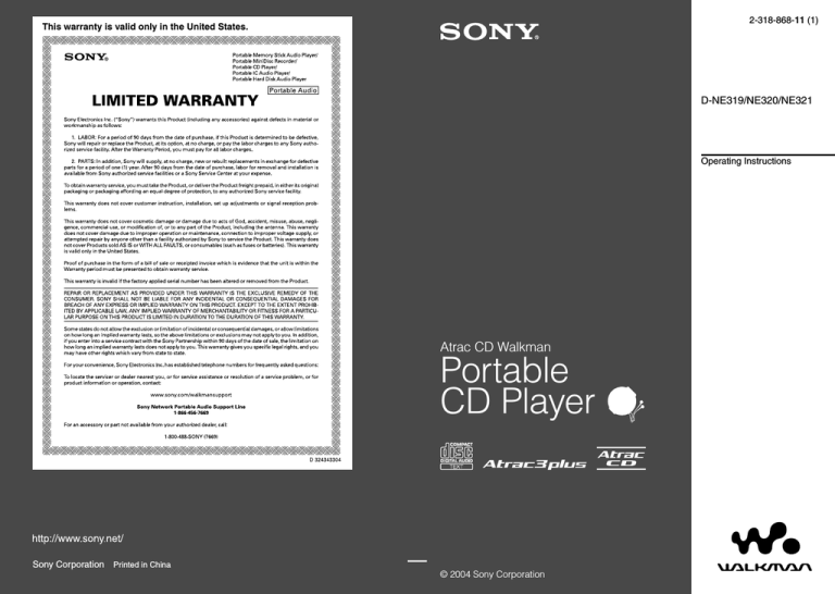 Sony Atrac3/MP3 User's manual Sony Atrac3/MP3 User's manual