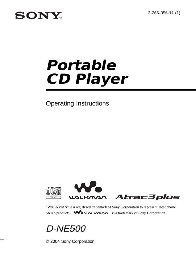 Sony D-NE500, Atrac3/MP3 User's manual Sony D-NE500, Atrac3/MP3 User's manual