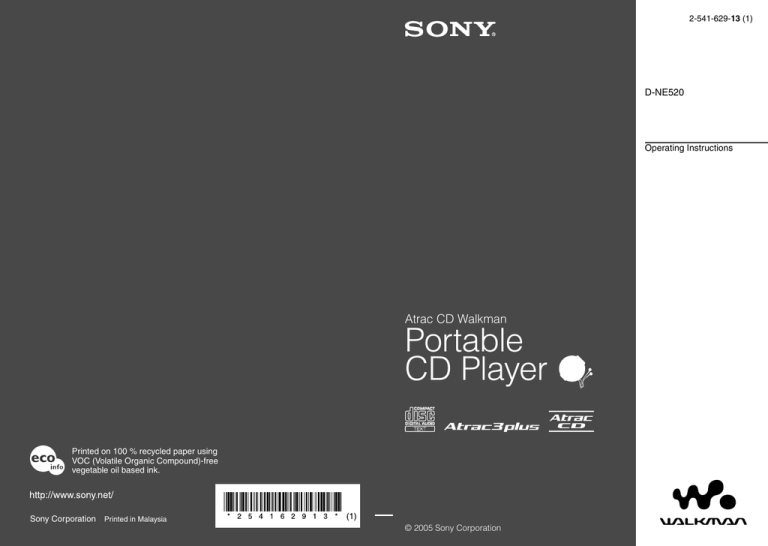 Sony Atrac3/MP3, D-NE520 User's manual Sony Atrac3/MP3, D-NE520 User's manual