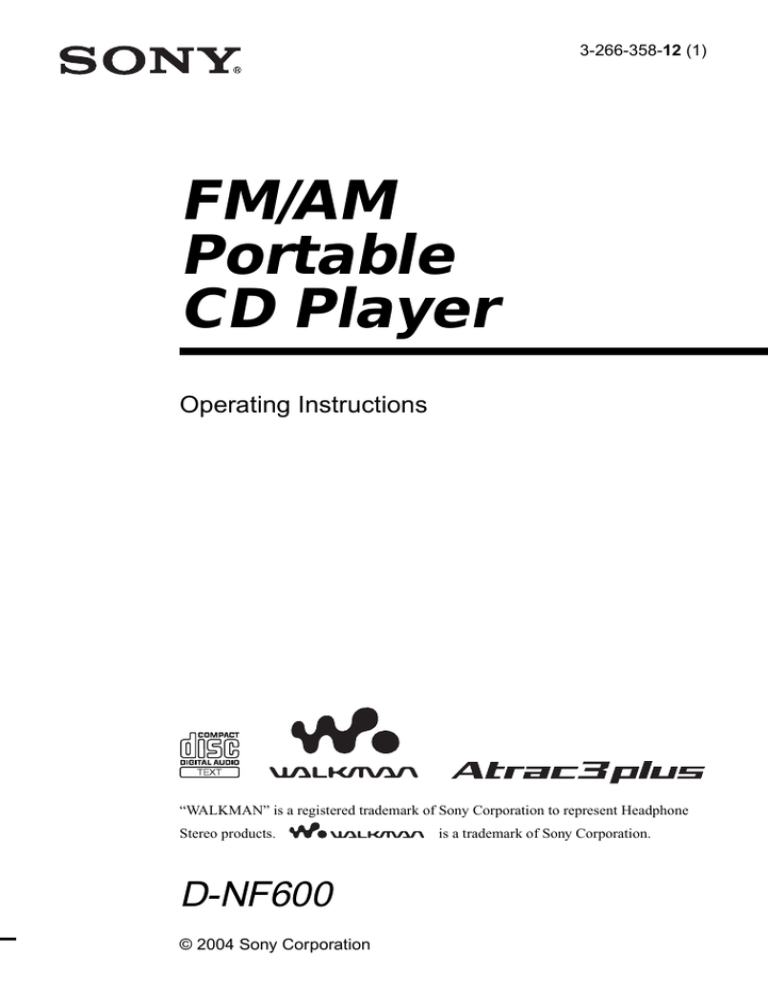Sony D-NF600, Atrac3/MP3 User's manual Sony D-NF600, Atrac3/MP3 User's manual