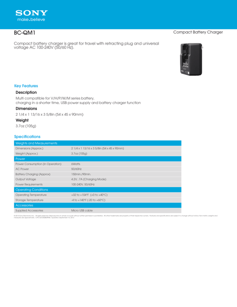 Sony BC-QM1 Specification Sony BC-QM1 Specification