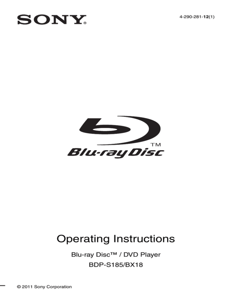 Sony BDP-BX18 Operating instructions Sony BDP-BX18 Operating instructions