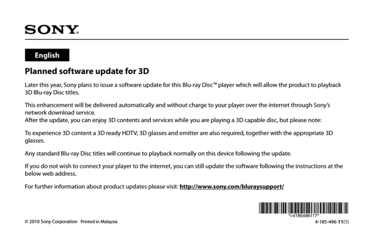 Sony BDP-BX57 User manual Sony BDP-BX57 User manual