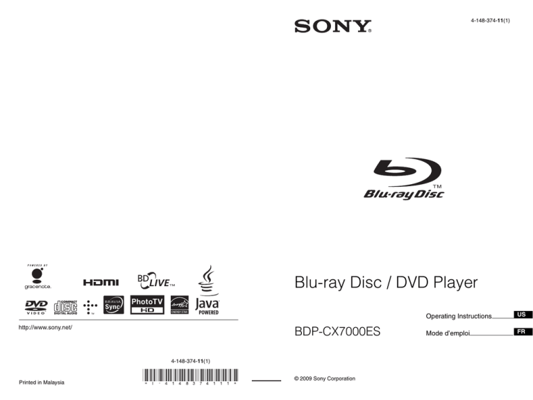 Sony BDP-CX7000ES User's manual Sony BDP-CX7000ES User's manual