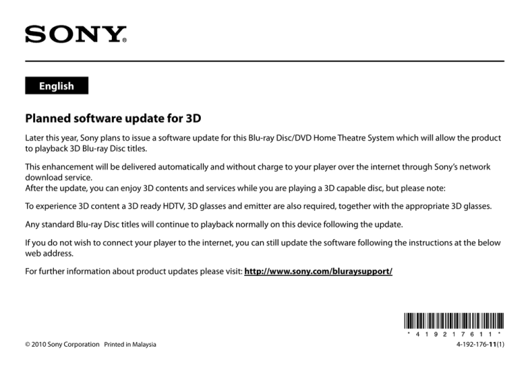 Sony BDV-E370 User manual Sony BDV-E370 User manual